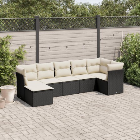 Set Divani da Giardino con Cuscini 7pz Nero Polyrattan