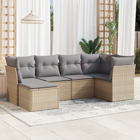 Set Divano da Giardino 6 pz con Cuscini Beige in Polyrattan