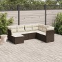 Set Divani da Giardino 7 pz con Cuscini Marrone in Polyrattan