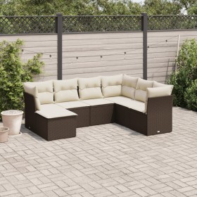 Set Divani da Giardino 7 pz con Cuscini Marrone in Polyrattan