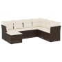 Set Divani da Giardino 7 pz con Cuscini Marrone in Polyrattan