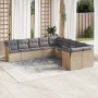 Set Divano da Giardino 10 pz con Cuscini Beige in Polyrattan