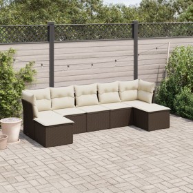 Set Divani da Giardino 7 pz con Cuscini Marrone in Polyrattan