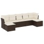 Set Divani da Giardino 7 pz con Cuscini Marrone in Polyrattan