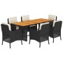 Set da Pranzo da Giardino 7 pz Nero con Cuscini in Polyrattan