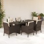 Set da Pranzo da Giardino 7pz con Cuscini in Polyrattan Marrone