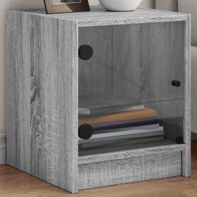 Comodini con Ante in Vetro 2pz Grigio Sonoma 35x37x42 cm