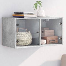 Mobile a Muro con Ante in Vetro Grigio Cemento 68,5x37x35 cm