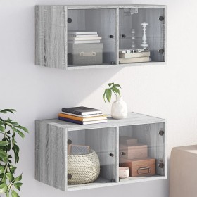 Mobili a Muro con Ante in Vetro 2pz Grigio Sonoma 68,5x37x35 cm