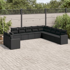 Set Divani da Giardino 11 pz con Cuscini in Polyrattan Nero