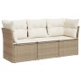 Set Divano da Giardino 3 pz con Cuscini Beige in Polyrattan