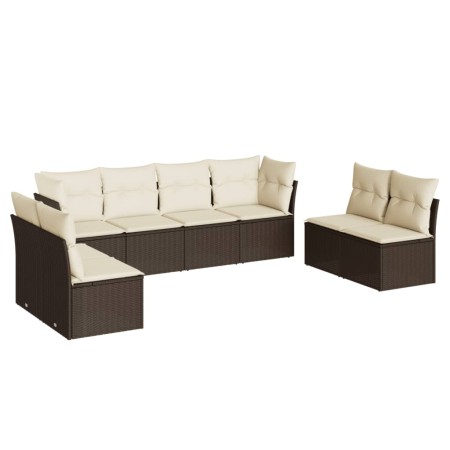 Set Divani da Giardino 8 pz con Cuscini Marrone in Polyrattan