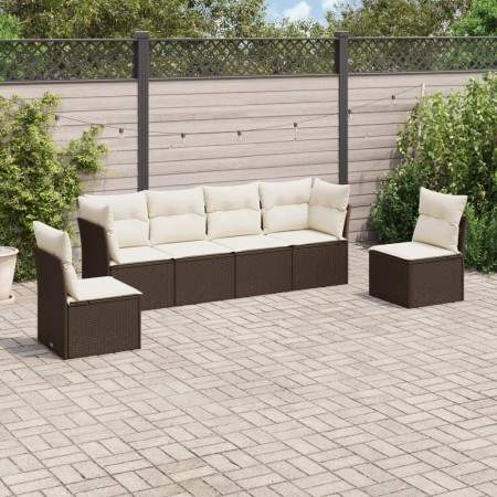 Set Divano da Giardino 6 pz con Cuscini Marrone in Polyrattan