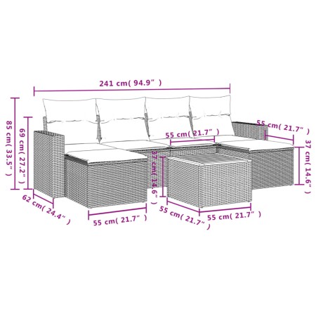 Set Divani da Giardino con Cuscini 7pz Nero Polyrattan