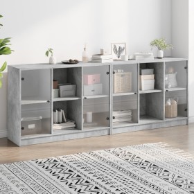 Libreria con Ante Grigio Cemento 204x37x75 cm Legno Multistrato