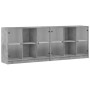 Libreria con Ante Grigio Cemento 204x37x75 cm Legno Multistrato