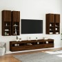 Set Mobili TV a Muro 7 pz con Luci LED Rovere Marrone