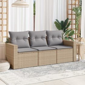 Set Divano da Giardino 3 pz con Cuscini Beige in Polyrattan