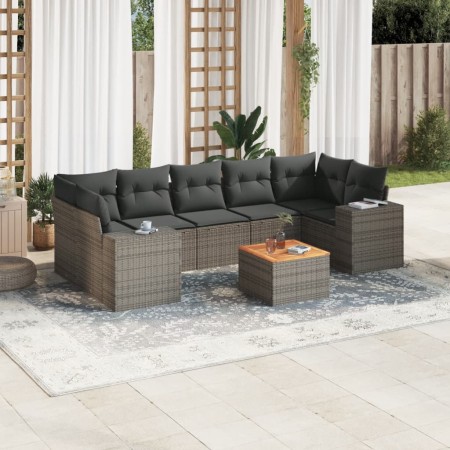 Set Divano da Giardino 8 pz con Cuscini Grigio in Polyrattan