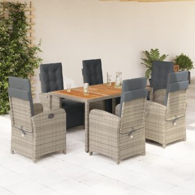 Set da Pranzo da Giardino 7 pz con Cuscini in Polyrattan Grigio