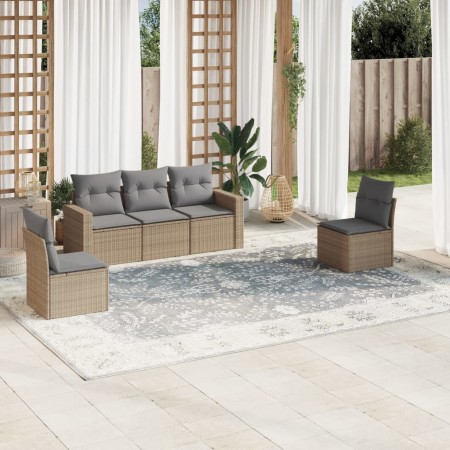 Set Divano da Giardino 5 pz con Cuscini Beige in Polyrattan