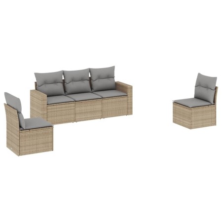 Set Divano da Giardino 5 pz con Cuscini Beige in Polyrattan