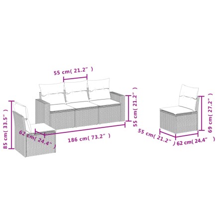 Set Divano da Giardino 5 pz con Cuscini Beige in Polyrattan