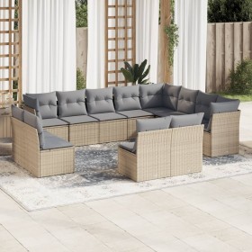 Set Divani da Giardino 12 pz con Cuscini Beige in Polyrattan