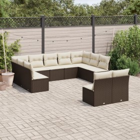 Set Divani da Giardino 11 pz con Cuscini Polyrattan Marrone