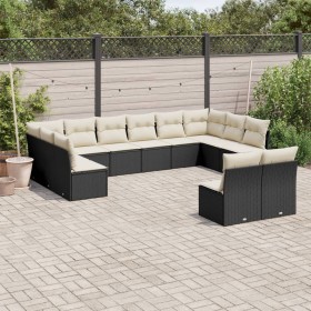 Set Divani da Giardino 12 pz con Cuscini Nero in Polyrattan