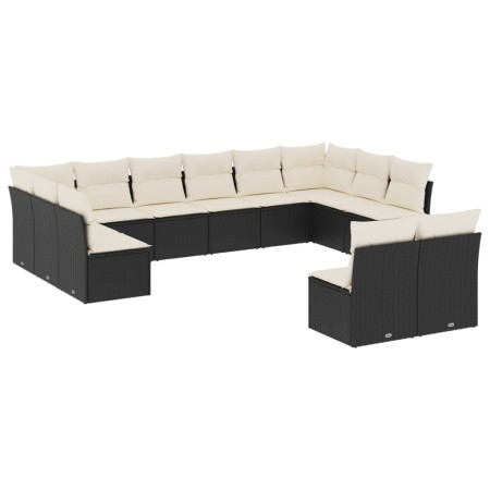 Set Divani da Giardino 12 pz con Cuscini Nero in Polyrattan