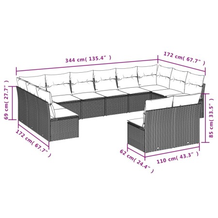 Set Divani da Giardino 12 pz con Cuscini Nero in Polyrattan