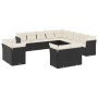 Set Divani da Giardino 13pz con Cuscini Nero in Polyrattan