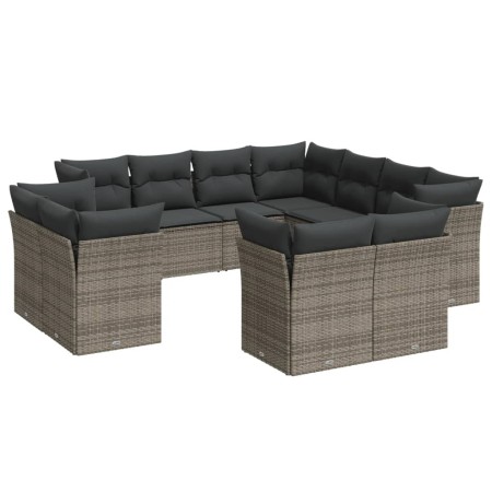 Set Divani da Giardino 11 pz con Cuscini in Polyrattan Grigio