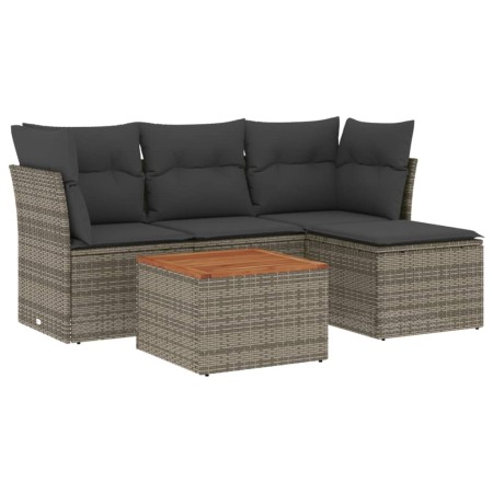 Set Divano da Giardino 5 pz con Cuscini Grigio in Polyrattan