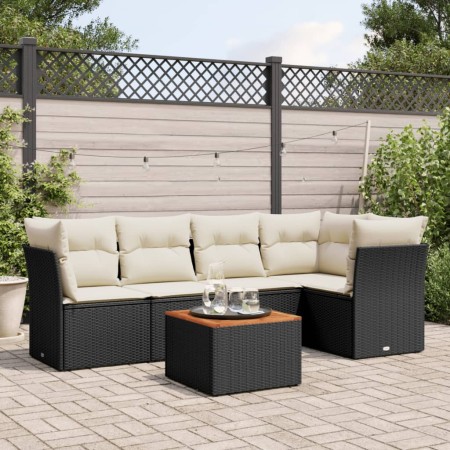 Set Divano da Giardino 6 pz con Cuscini Nero in Polyrattan