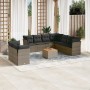 Set Divano da Giardino 10 pz con Cuscini Grigio in Polyrattan