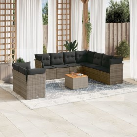 Set Divano da Giardino 10 pz con Cuscini Grigio in Polyrattan