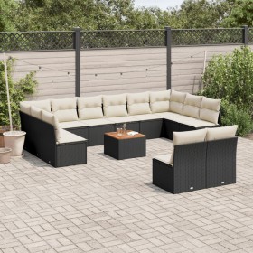 Set Divani da Giardino 13pz con Cuscini Nero in Polyrattan