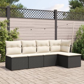 Set Divani da Giardino 5 pz con Cuscini in Polyrattan Nero