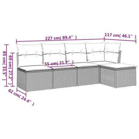 Set Divano da Giardino 5 pz con Cuscini Marrone in Polyrattan