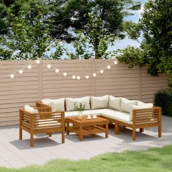 Set Divani da Giardino 7 pz con Cuscini Crema in Legno Acacia