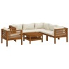 Set Divani da Giardino 7 pz con Cuscini Crema in Legno Acacia