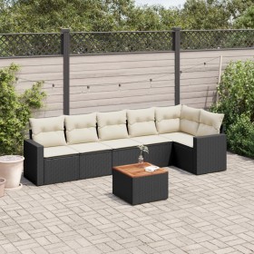 Set Divani da Giardino con Cuscini 7pz Nero Polyrattan