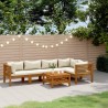 Set Divani da Giardino 6 pz con Cuscini Crema in Legno Acacia