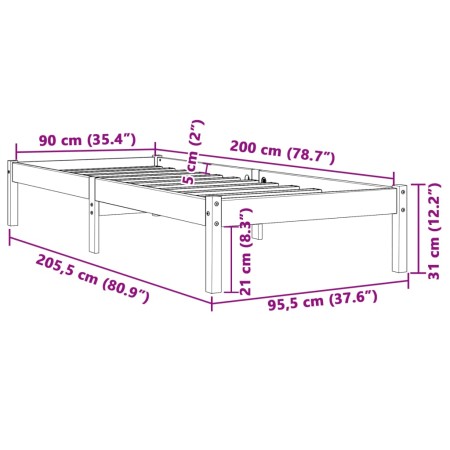 Giroletto Marrone Cera 90x200 cm in Legno Massello di Pino