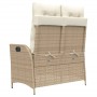 Panca Reclinabile da Giardino con Cuscini Beige in Polyrattan