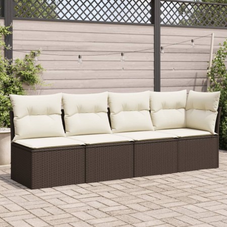 Divano da Giardino a 4 Posti con Cuscini in Polyrattan Marrone