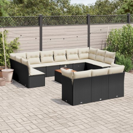 Set Divani da Giardino 14pz con Cuscini in Polyrattan Nero