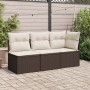 Divano Angolare da Giardino con Cuscini in Polyrattan Marrone